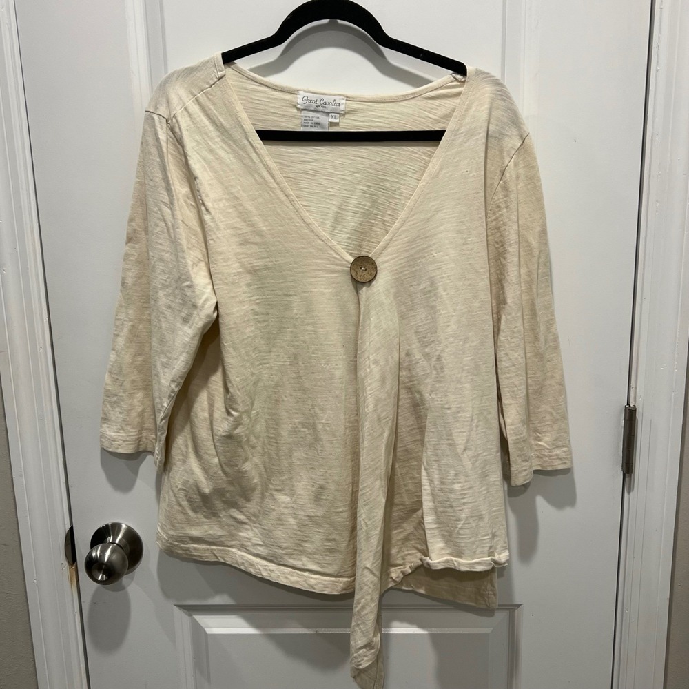 Great Cavalier Womens Wrap Cardigan Slub Knit Cotton Cream XL